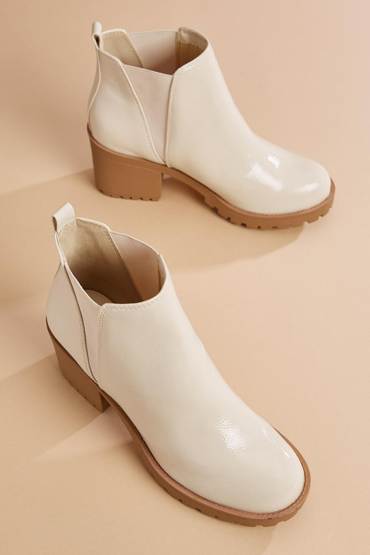 White patent ankle clearance boots