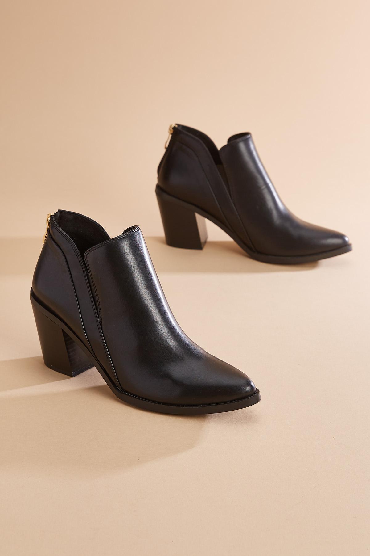 Black leather booties wooden heel best sale