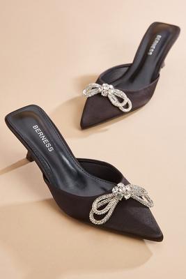 Rhinestone Bow Heeled Mules