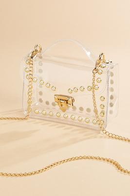 Small Clear Jelly Handbags Top Handle Twist Lock Flap Crossbody Purse with  Chain