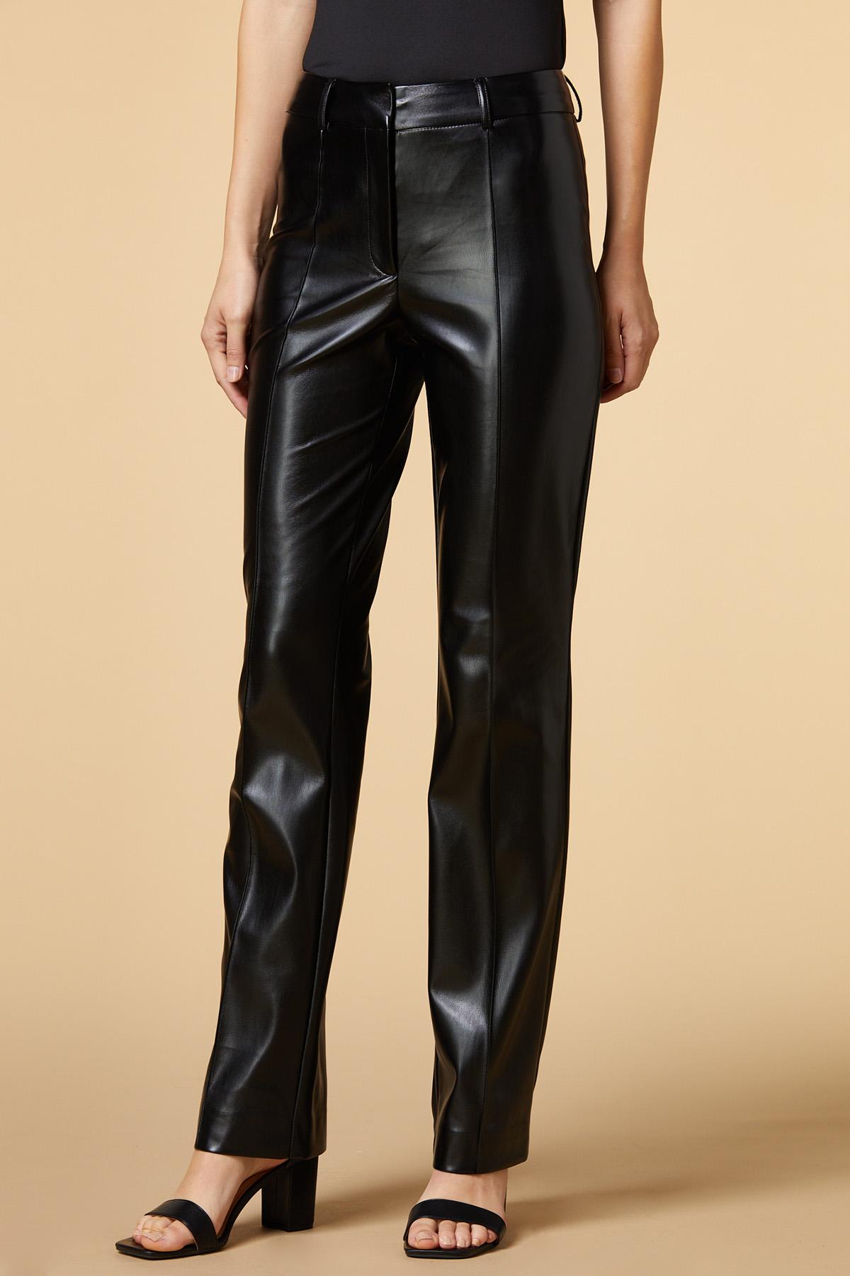 Leggings WITH DEFECT - with Artificial Leather and Seams - black