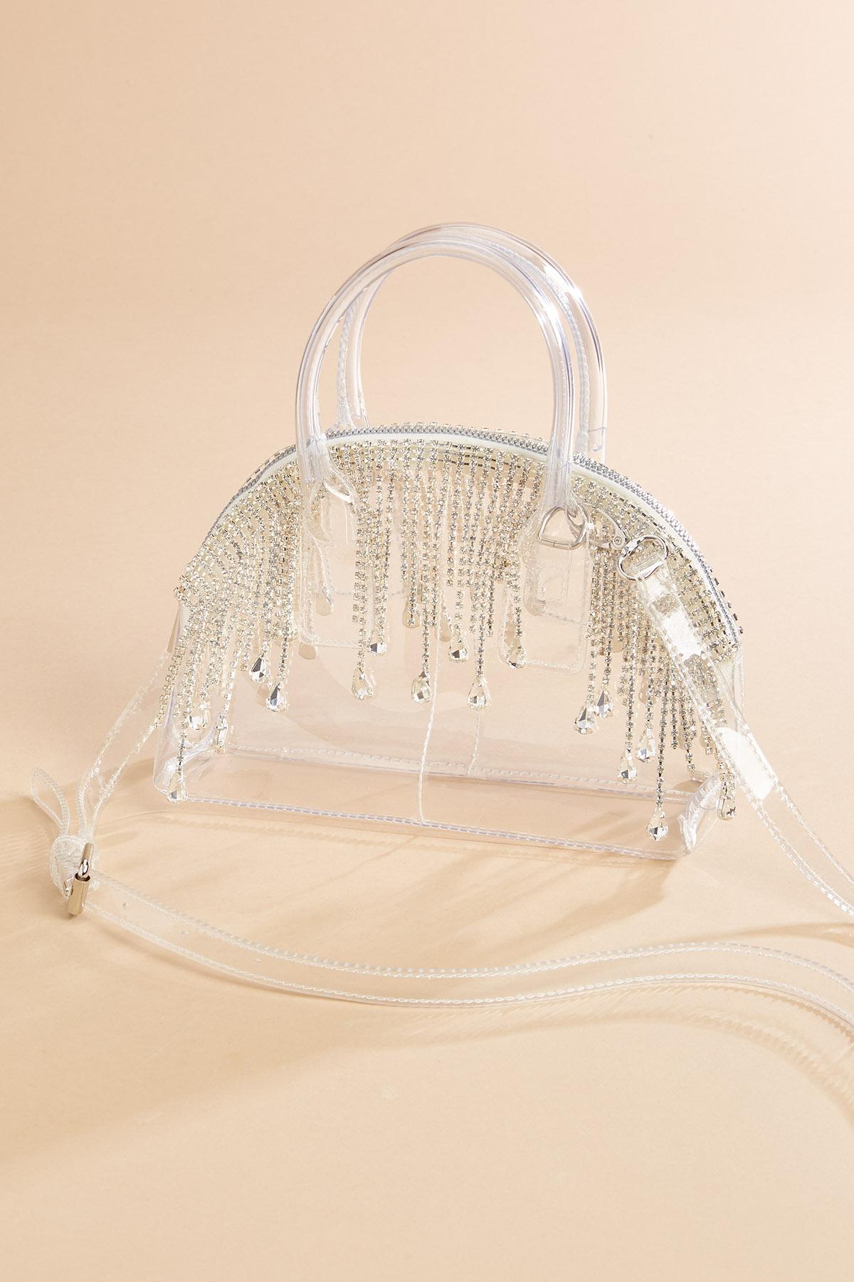 Green Rhinestones Clear Bag