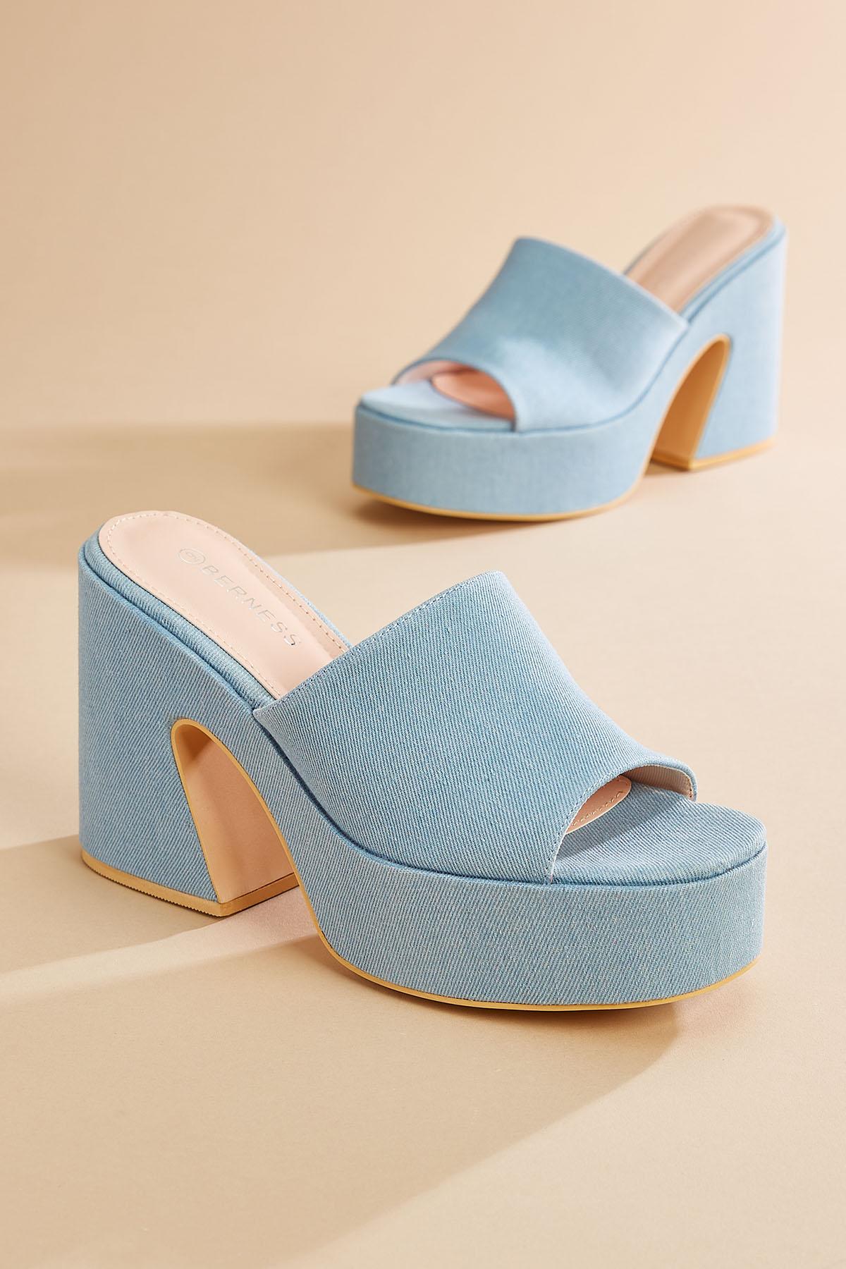 Denim open 2025 toe heels