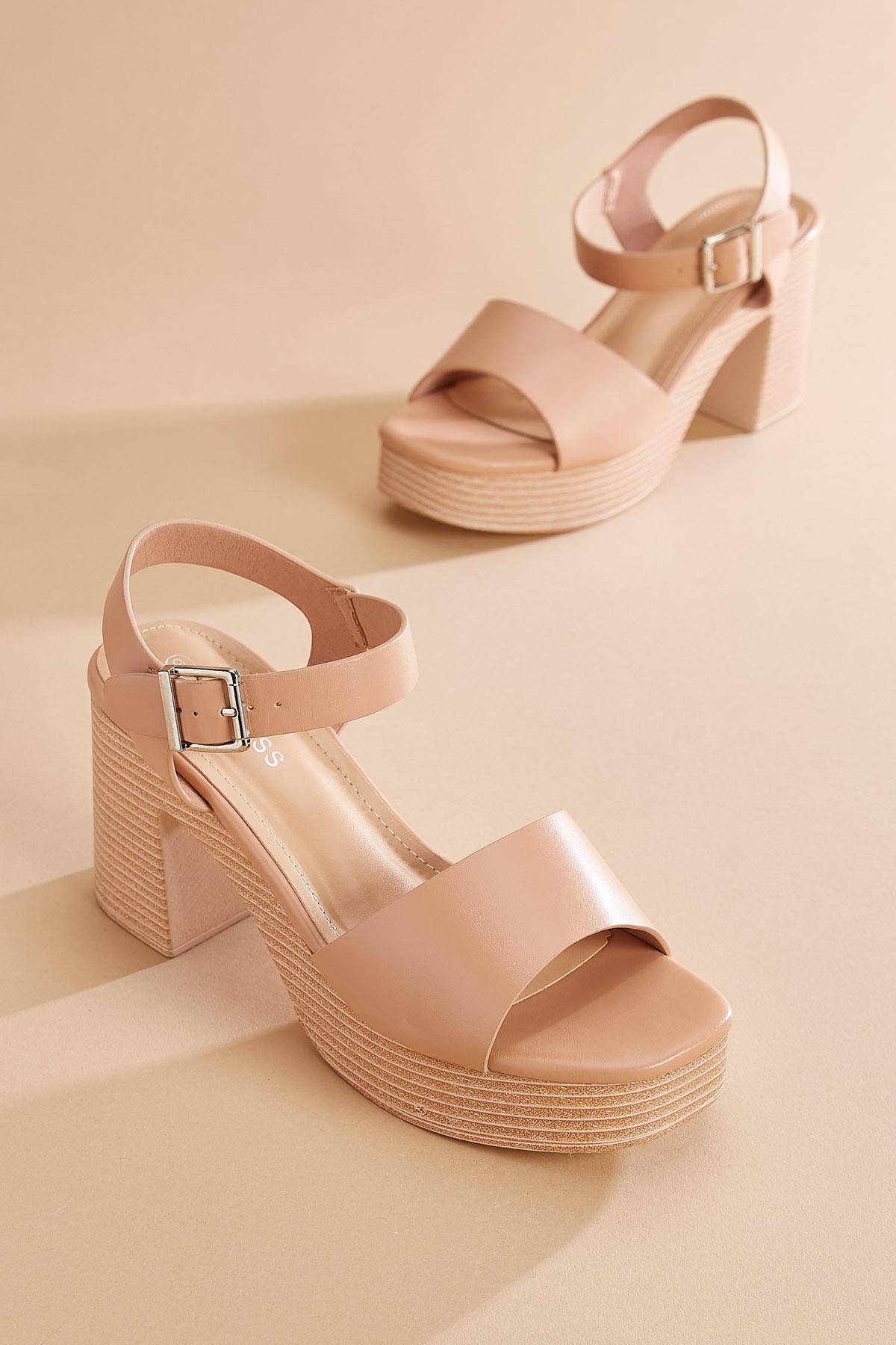 Versona | wood platform nude heels