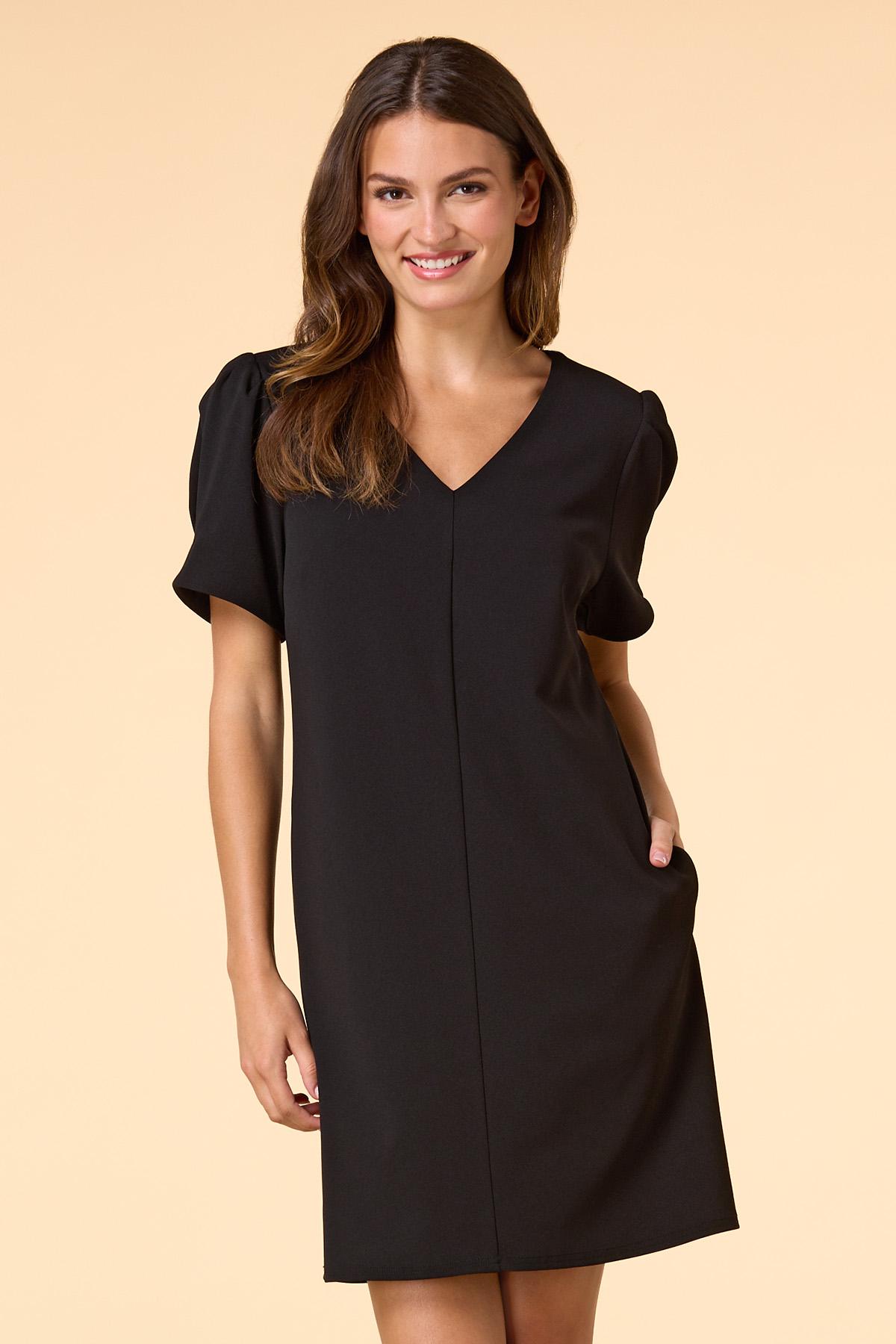 Black shift dress v fashion neck