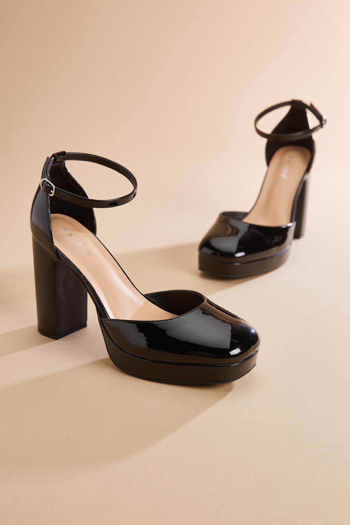 Black leather platform heels fashion