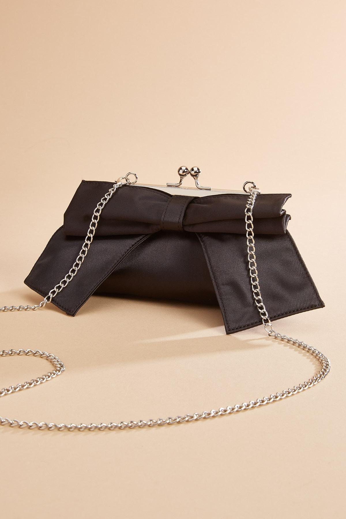 Satin Bow Clutch Black