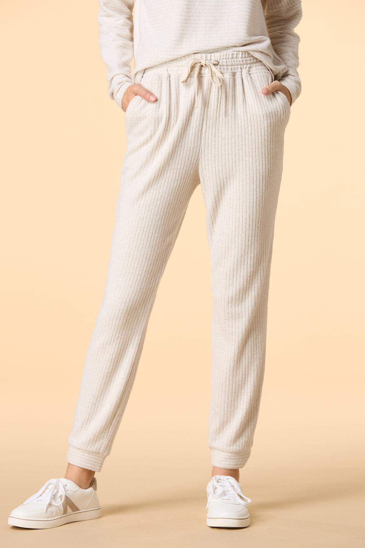 Cream ribbed joggers sale