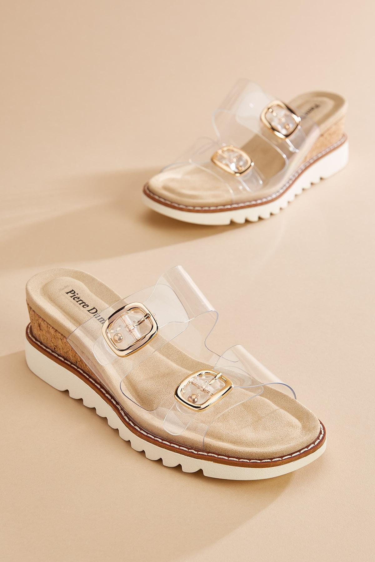 Clear Buckle Strap Wedge Sandals