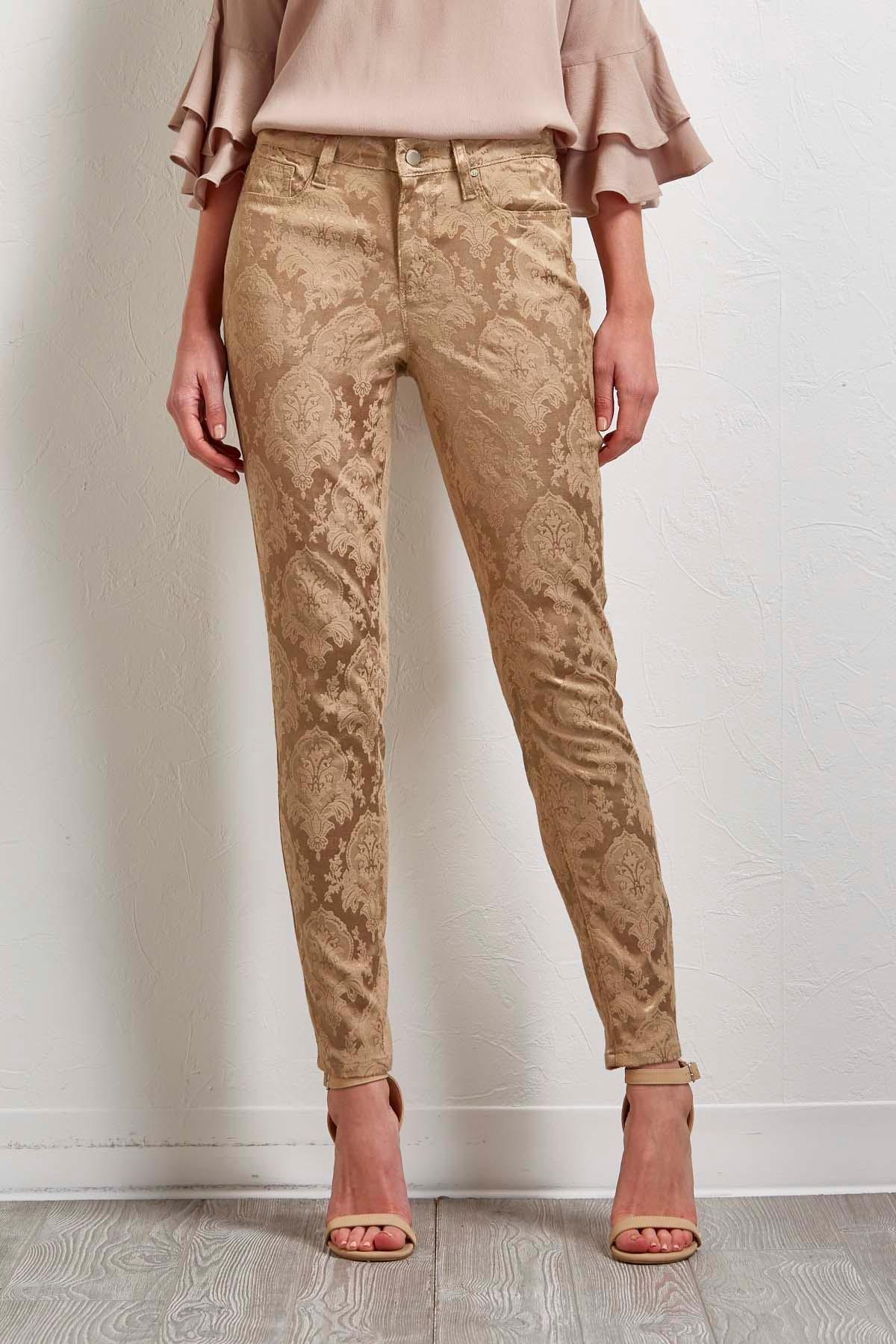 gold jacquard pants