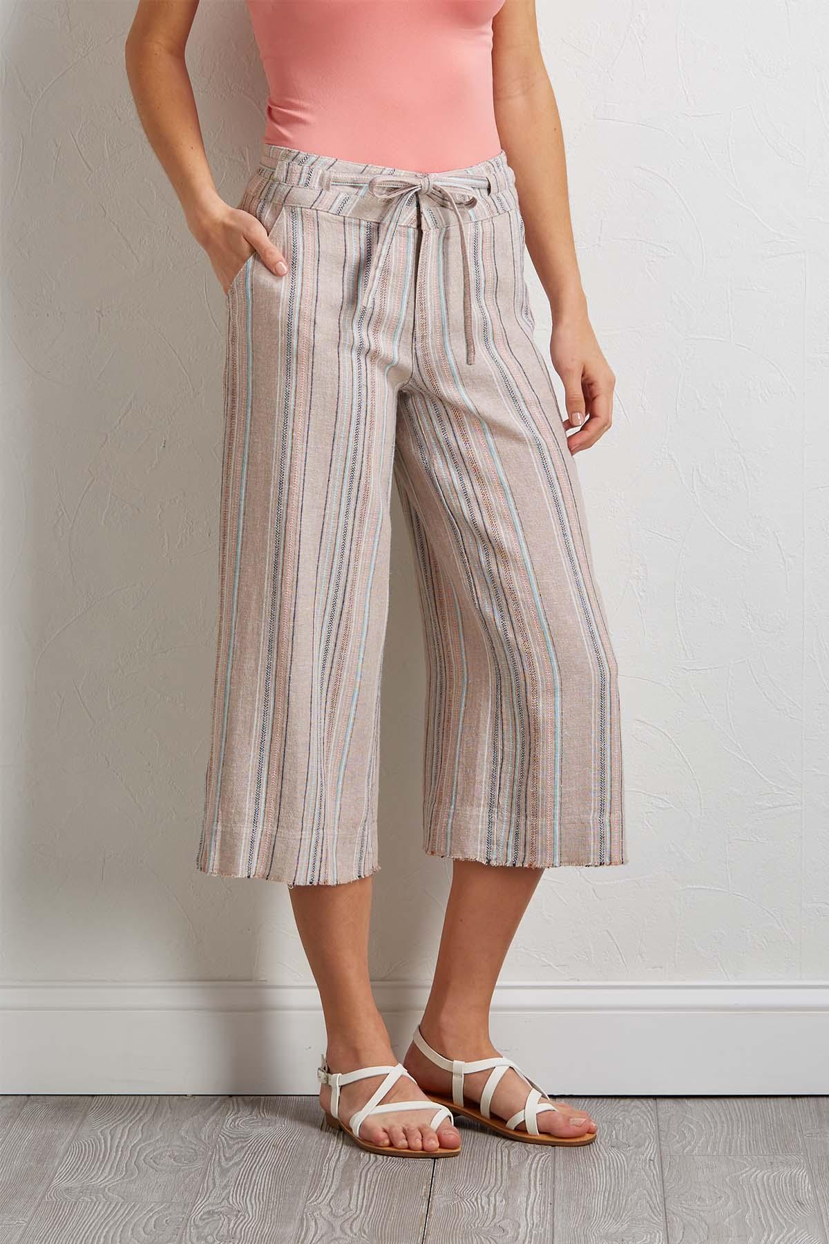 striped linen pants women