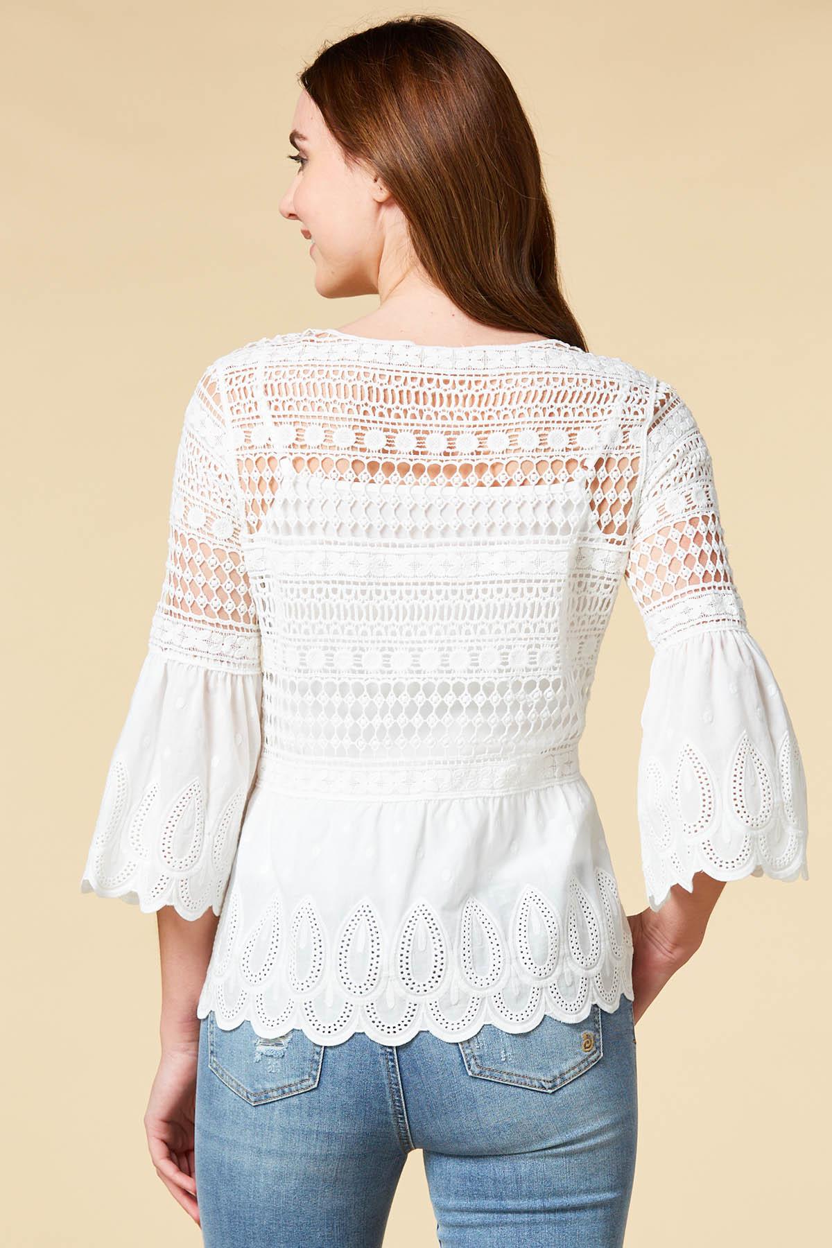 Bell Sleeve Scallop Hem Crochet Top