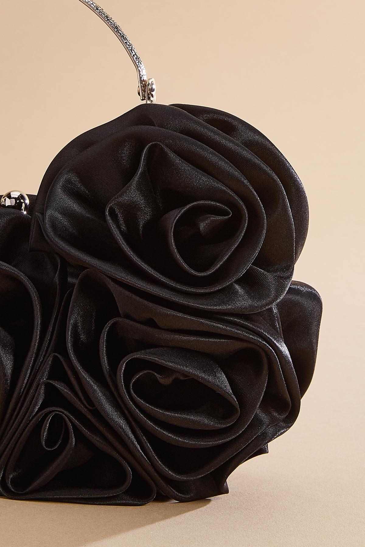 Versona black satin rosette bag